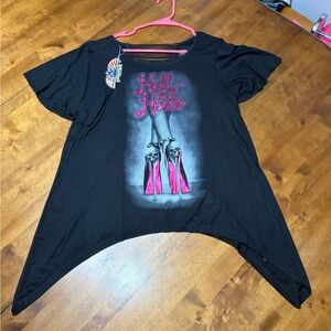 Black Graphic Women's Tee with Pink Accents